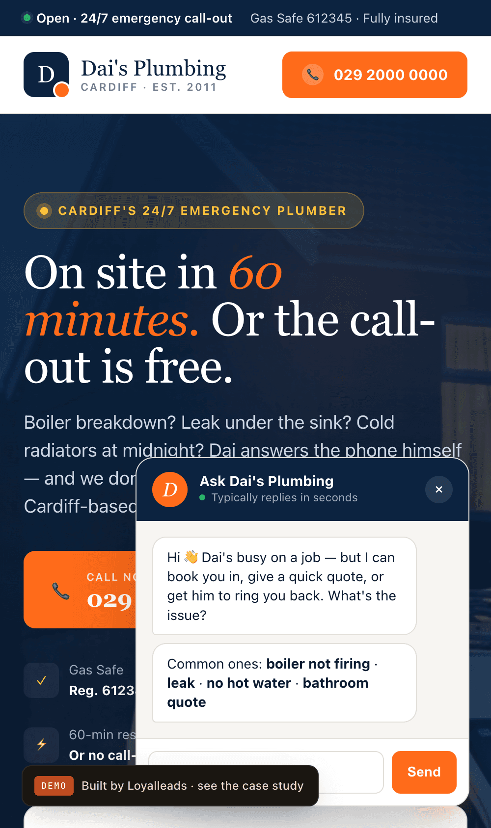 Dai's Plumbing — mobile view